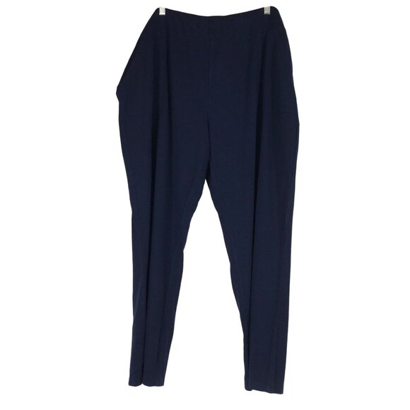 WEEKENDS BY CHICO'S - WOMEN'S 3 - NAVY FRENCH TERRY DRAWCORD WAIST ANKLE PANTS - Picture 1 of 5